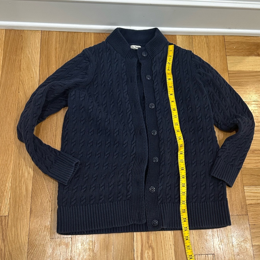 L.L. Bean Navy Blue Cable Knit Cotton Sweater Nautical Fisherman Preppy - Picture 4 of 10